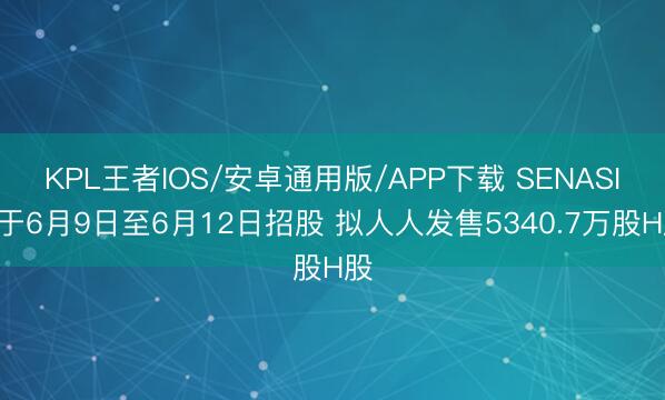 KPL王者IOS/安卓通用版/APP下载 SENASIC于6月9日至6月12日招股 拟人人发售5340.7万股H股