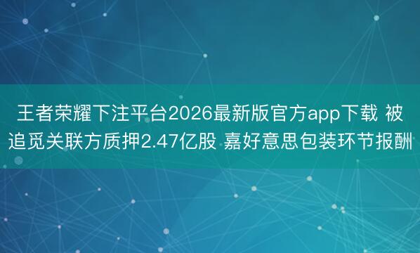 王者荣耀下注平台2026最新版官方app下载 被追觅关联方质押2.47亿股 嘉好意思包装环节报酬