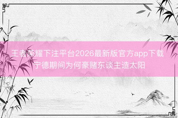 王者荣耀下注平台2026最新版官方app下载 宁德期间为何豪赌东谈主造太阳